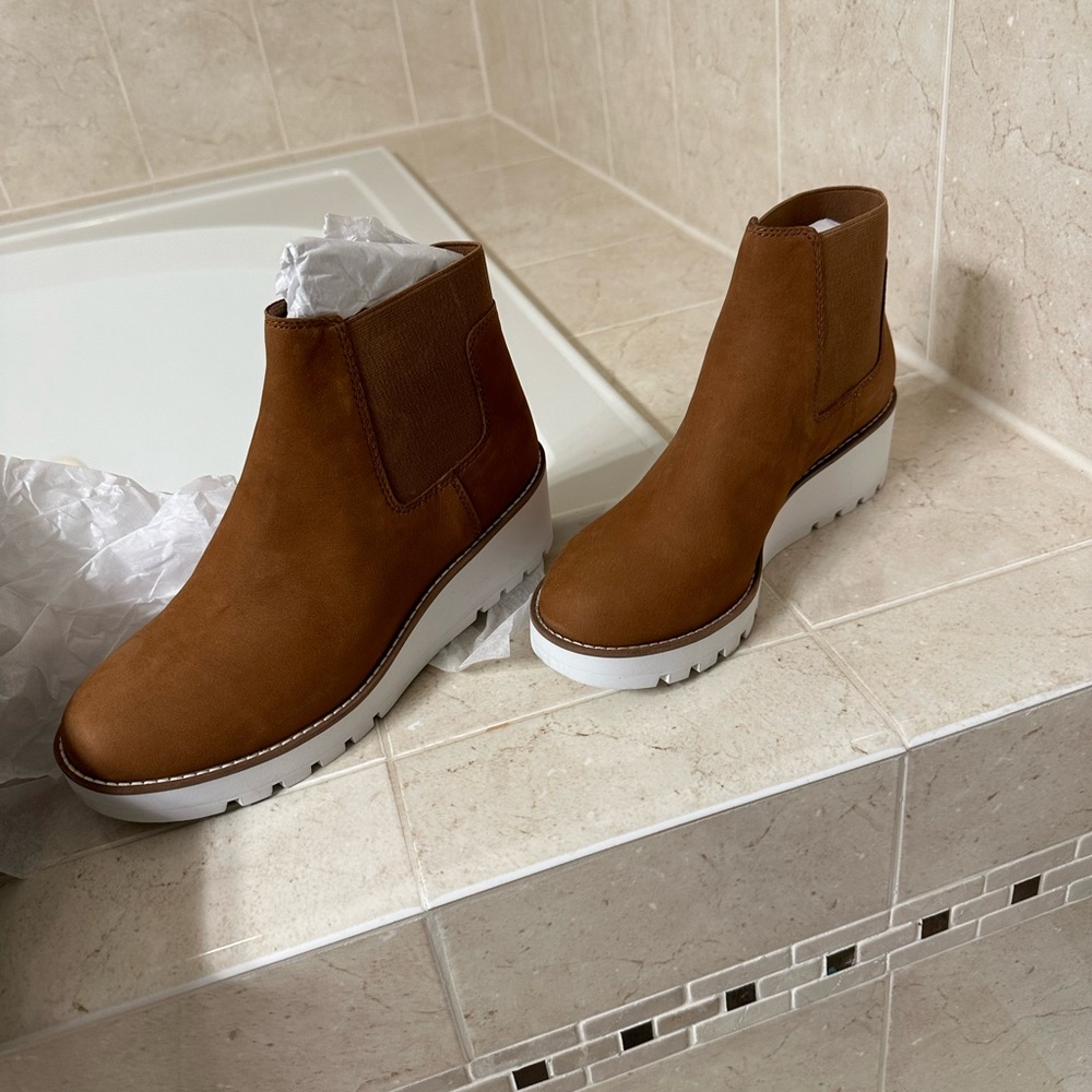 Eileen Fisher boots. Brand new. Cognac, tumbled nubuck, women’s size 7.